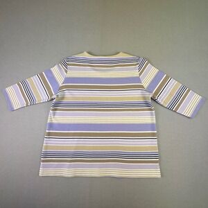 Blair Striped 3/4 Sleeve Top Lavender Khaki Blue White Casual Size Petite Medium